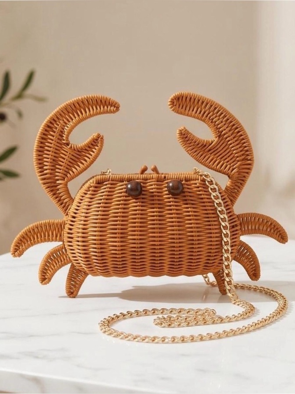 New Tommy Bahama Woven Crab-Shaped Rattan Beach Bag - Brown - Picture 5 of 16